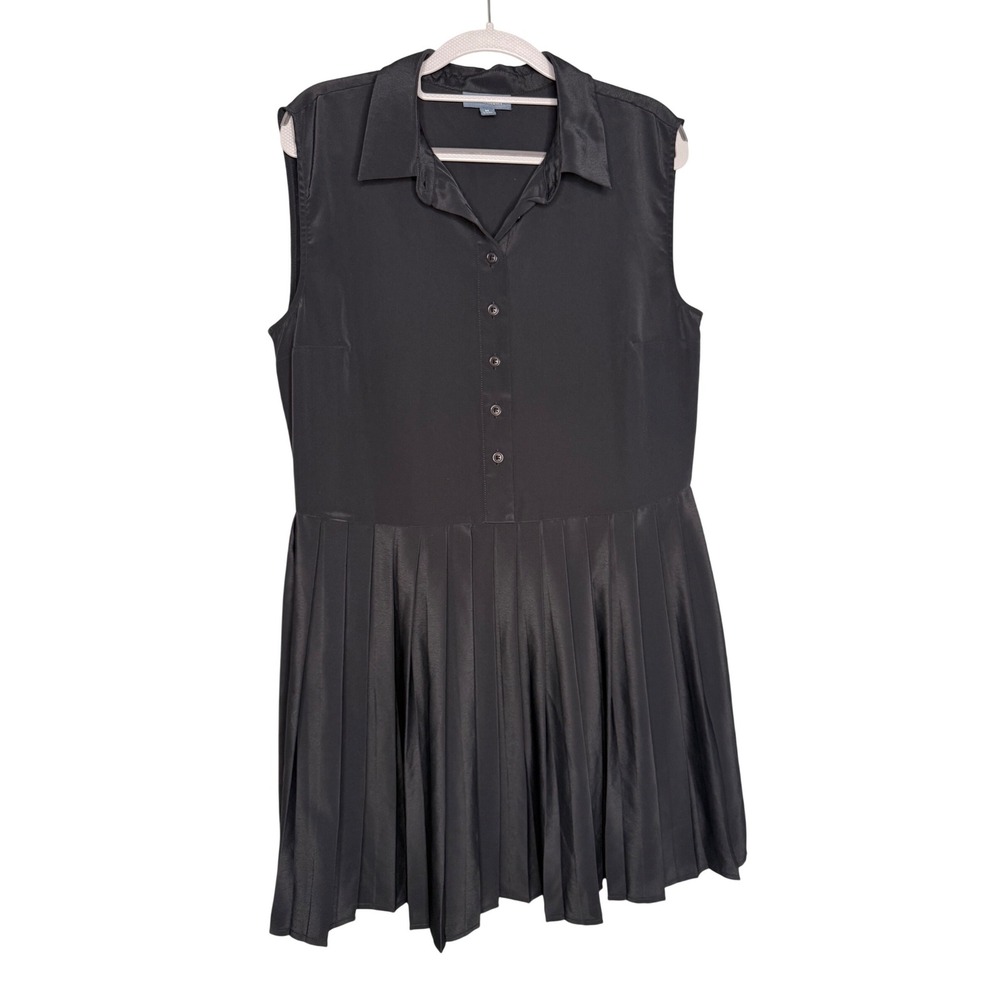ModCloth Black Pleated Shirt Dress – Sleeveless Collared Mini Tennis prep